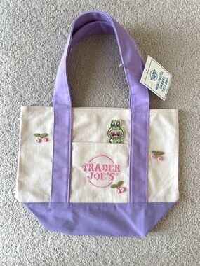 Trader Joe's Custom Pastel Purple Mini Tote Labubu Cherry Embroidered Tote Bag